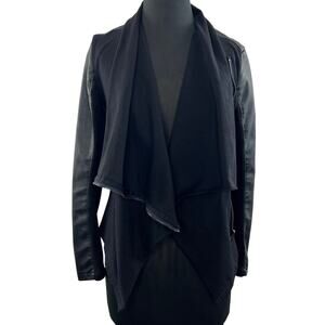 BlankNYC Black Long Sleeve Faux Leather Asymmetric Zip Draped Jacket Sz S Small